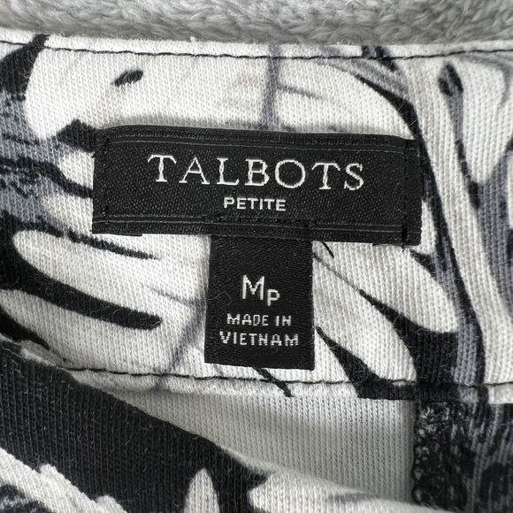 Talbots Black and White Botanical Audrey Dress Size Med Petite Floral Sleeveless - Picture 4 of 7